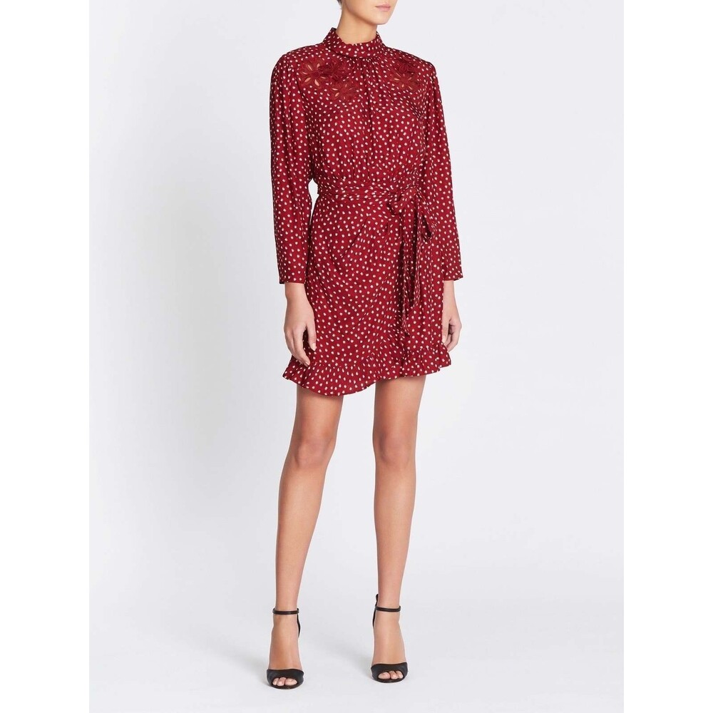 REBECCA TAYLOR Red Heart Polka Dot 100% SIlk Wrap Dress Feminine Romantic SIZE 6